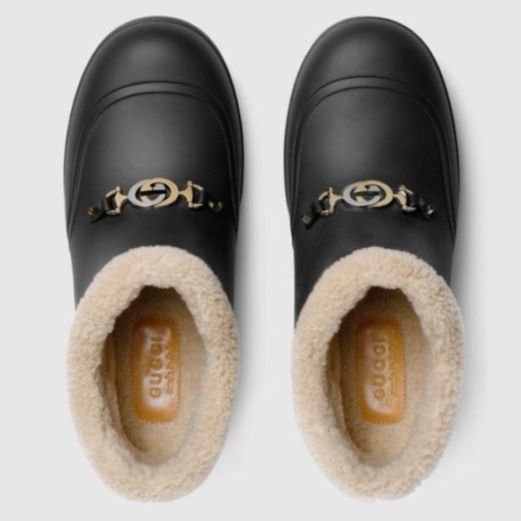 Gucci Crossy Horsebit Sherpa Lined Rain Winter Boots - Picture 4 of 14